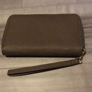 Grey/brown small wristlet wallet